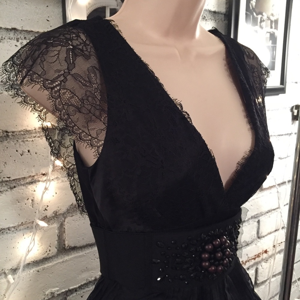 BCBGMaxAzria Black Tiered Lace Fit-and-Flare Cocktail Dress - Picture 2 of 8